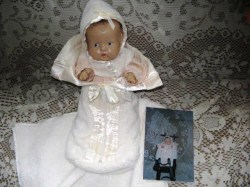 12'' 1930s-40s ALL COMPO UNMARKED BABY DOLL, ANTIQUE CLOTHES